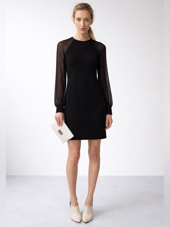 Calvin Klein Dresses & Skirts - Calvin Klein Long-Sleeve Knee-Length Sheath Dress Size 8 Black Sheer Arms NWOT
